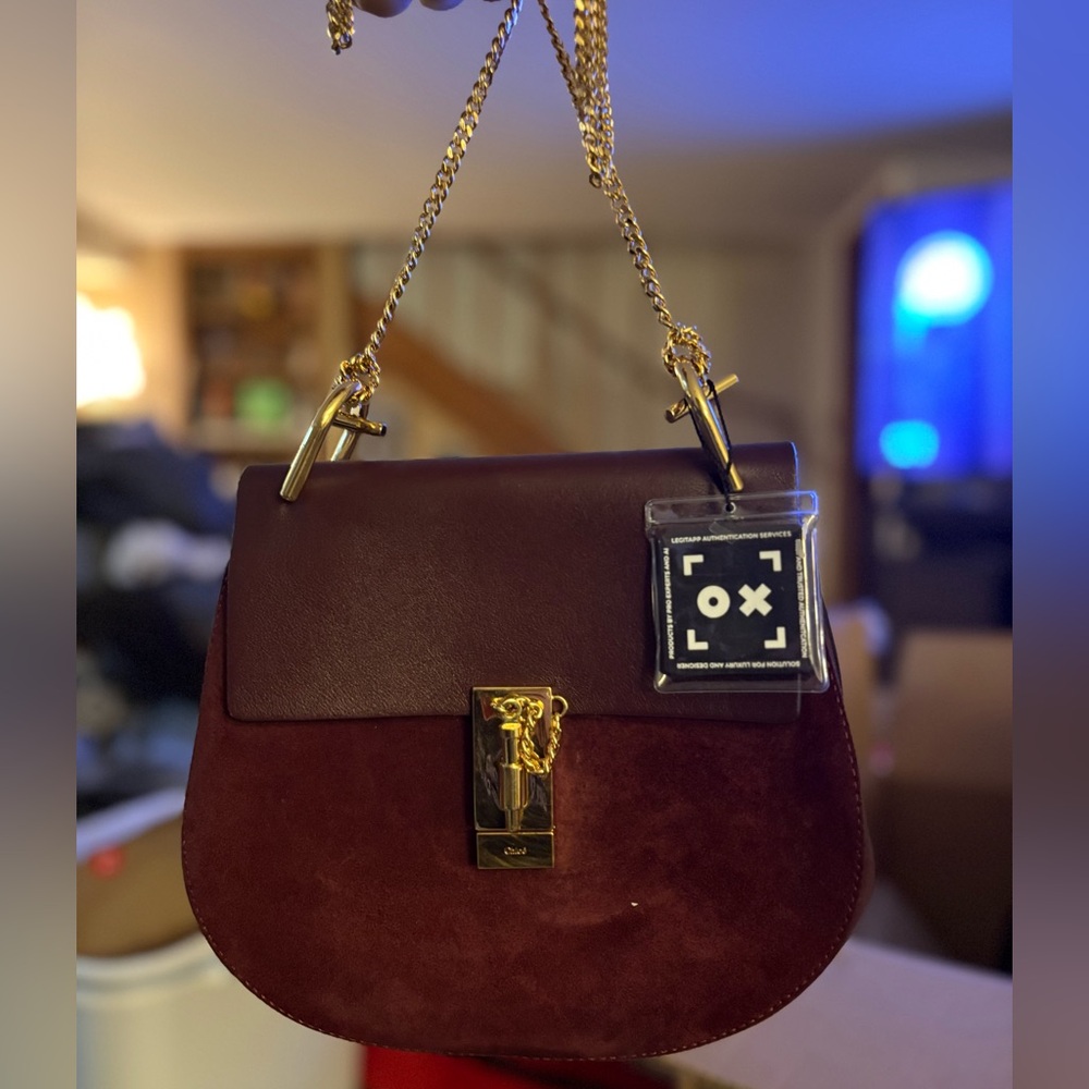 Chloé Small Drew Shoulder Bag - Burgundy Leather & Suede with COA - Authentic ✅